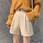 Fashion Solid Wide Leg Woolen Shorts