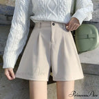 Fashion Solid Wide Leg Woolen Shorts