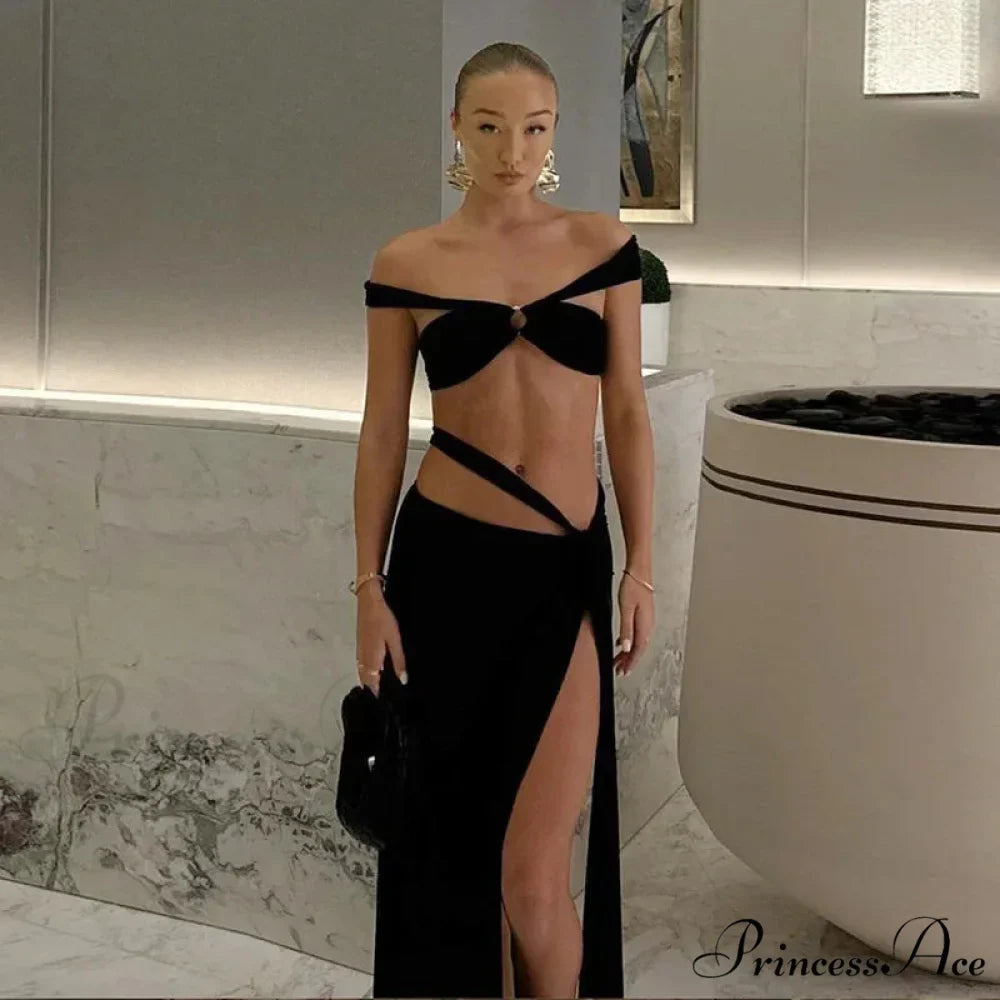 Fashion Split Bandage Matching Maxi Dress