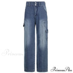 Fashion Streetwear Women Denim Trouser Loose Cargo Korean Autumn Winter Pockets Patchwork Baggy Jean
