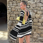 Fashion Striped Backless Mini Dress