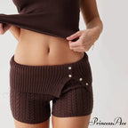 Fashion Summer Pajama Solid Color Button Cuff Cable Knit Lounge Bottoms Short
