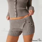 Fashion Summer Pajama Solid Color Button Cuff Cable Knit Lounge Bottoms Short