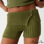 Fashion Summer Pajama Solid Color Button Cuff Cable Knit Lounge Bottoms Short