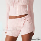 Fashion Summer Pajama Solid Color Button Cuff Cable Knit Lounge Bottoms Short