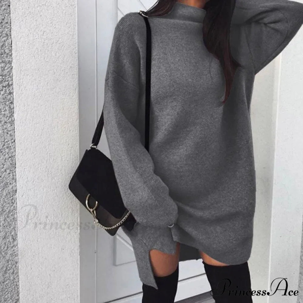 Fashion Turtleneck Elegant Lady Mid-length Dress