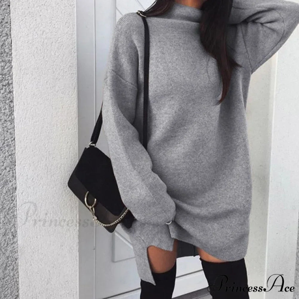 Fashion Turtleneck Elegant Lady Mid-length Dress