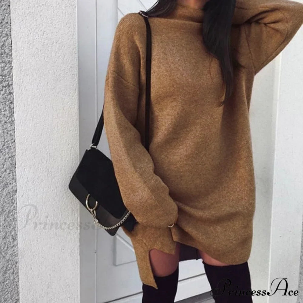 Fashion Turtleneck Elegant Lady Mid-length Dress