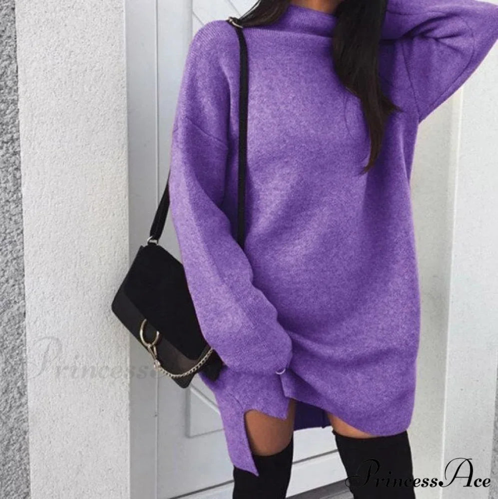 Fashion Turtleneck Elegant Lady Mid-length Dress