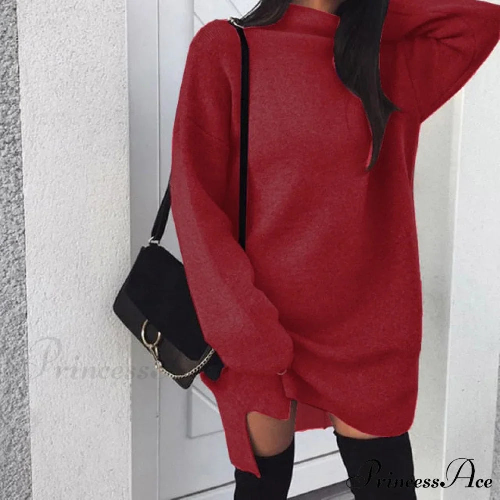 Fashion Turtleneck Elegant Lady Mid-length Dress