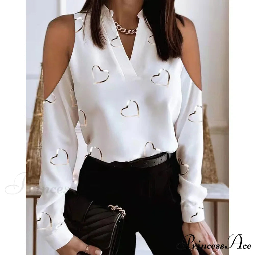 Fashion V-neck Printed Off Shoulder Loose Shirt