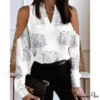 Fashion V-neck Printed Off Shoulder Loose Shirt