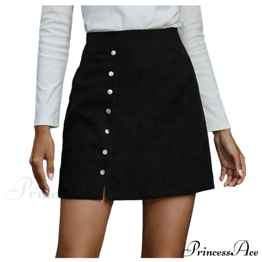 Fashion Women High Waist Buttons Skirts