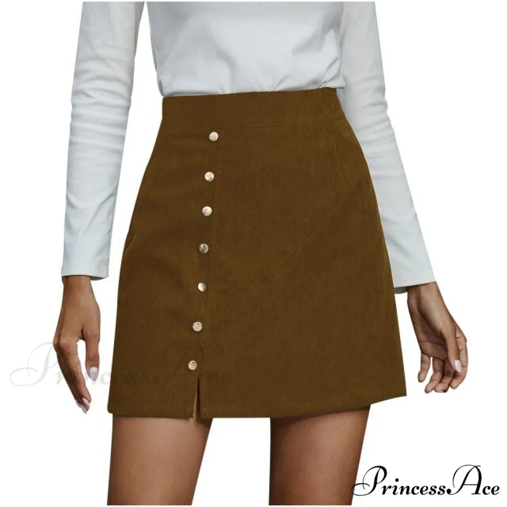 Fashion Women High Waist Buttons Skirts
