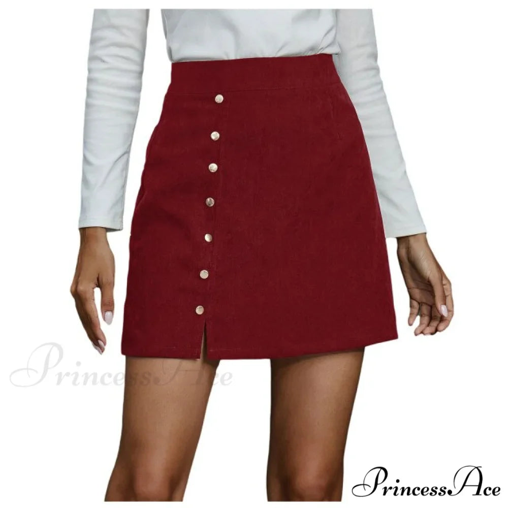 Fashion Women High Waist Buttons Skirts