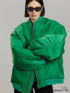 Fashion Zipper Loose Green Bomber Varsity Coat