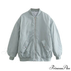 Fashion Zipper Loose Green Bomber Varsity Coat