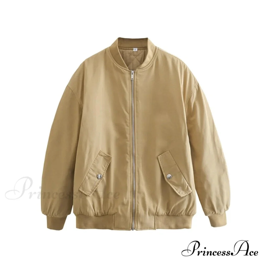 Fashion Zipper Loose Green Bomber Varsity Coat