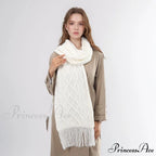 Fashionable Classic Pure Color Textured Tassel Elegant Warm Chunky Winter Scarf