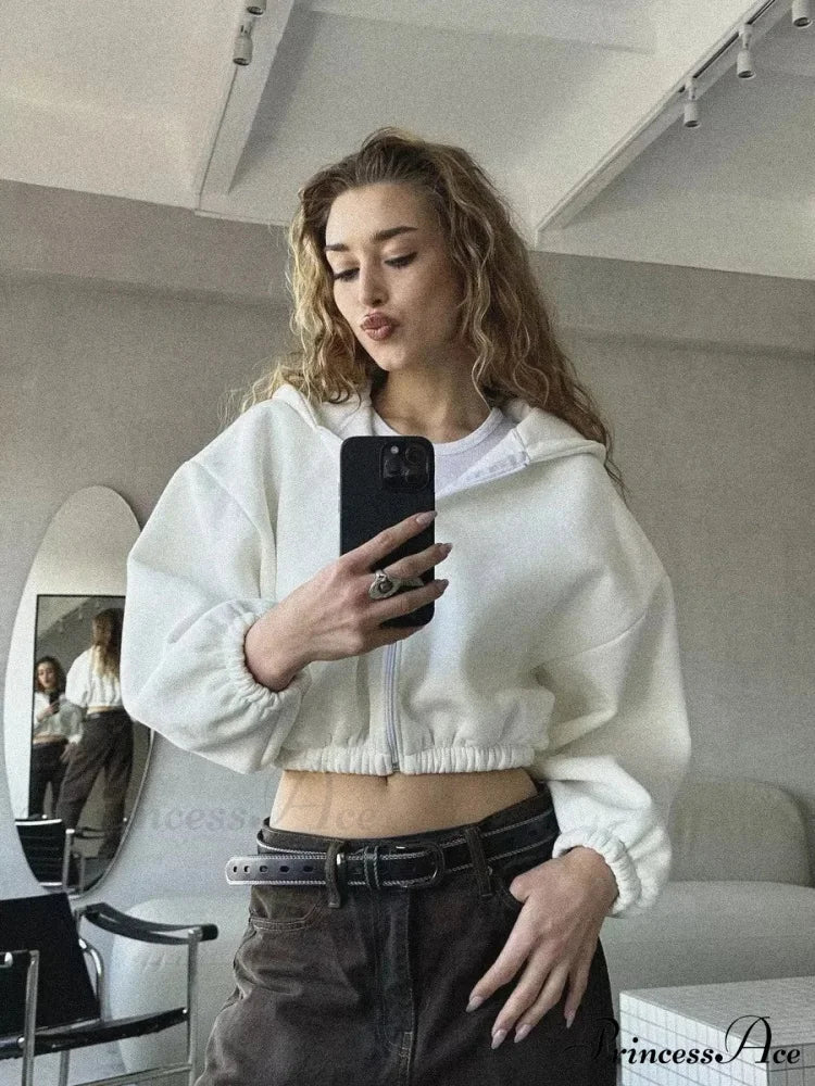 Fashionable Cropped Cozy Solid Color Loose Hoodie