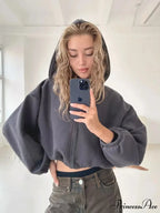 Fashionable Cropped Cozy Solid Color Loose Hoodie