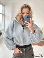 Fashionable Cropped Cozy Solid Color Loose Hoodie