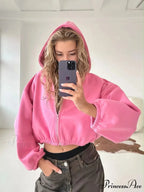 Fashionable Cropped Cozy Solid Color Loose Hoodie
