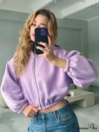 Fashionable Cropped Cozy Solid Color Loose Hoodie