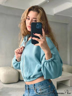 Fashionable Cropped Cozy Solid Color Loose Hoodie