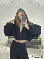 Fashionable Cropped Cozy Solid Color Loose Hoodie