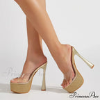Fashionable Glittering Sexy Open-Toe Stripper Transparent Platform Slipper Sleek Modern Chic High Heel