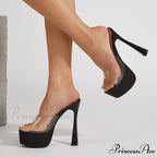 Fashionable Glittering Sexy Open-Toe Stripper Transparent Platform Slipper Sleek Modern Chic High Heel