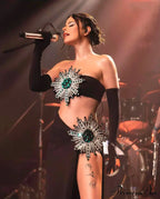 Fashionable Glove Strapless Slit Skirt Party Dress