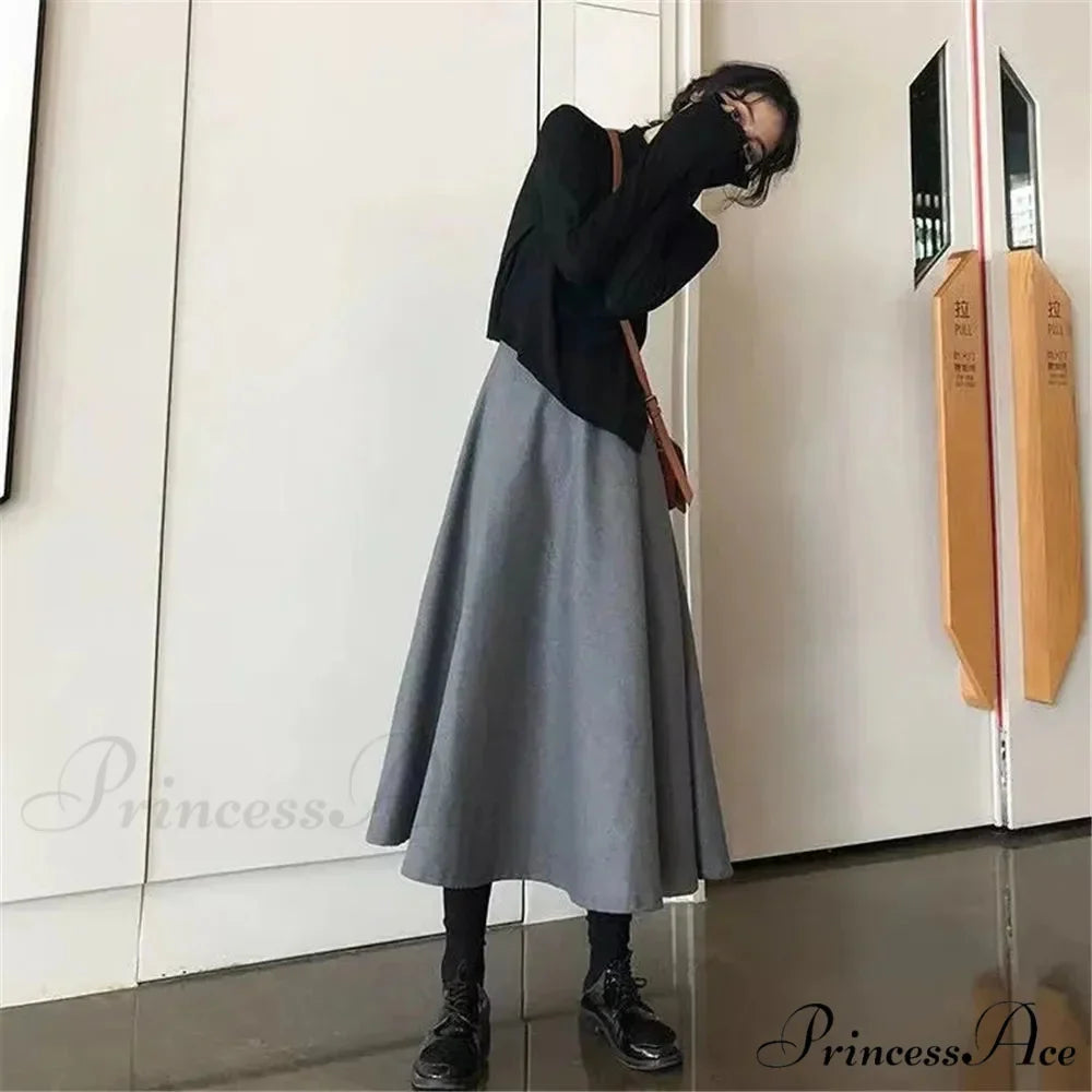 Fashionable High Waist Warm Basic Black Casual Thick Chic Maxi Skirt