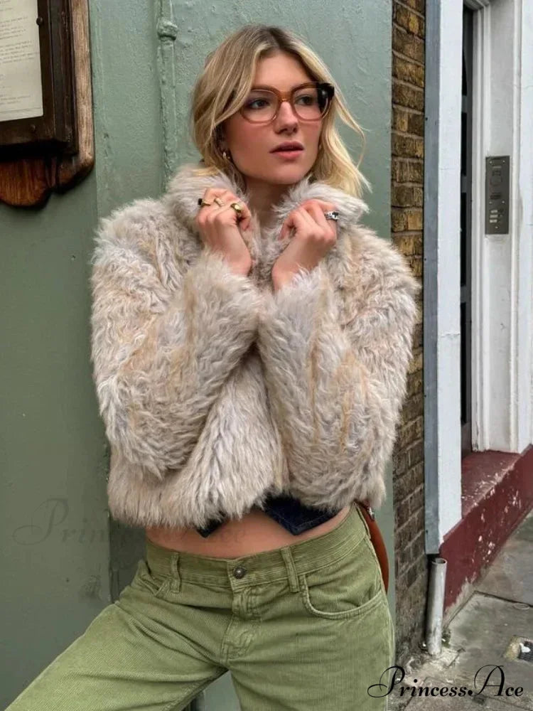 Fashionable Warm Solid Faux Fur Elegant Stand Collar Long Sleeves Cozy Chic Coat