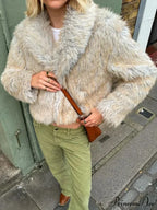 Fashionable Warm Solid Faux Fur Elegant Stand Collar Long Sleeves Cozy Chic Coat