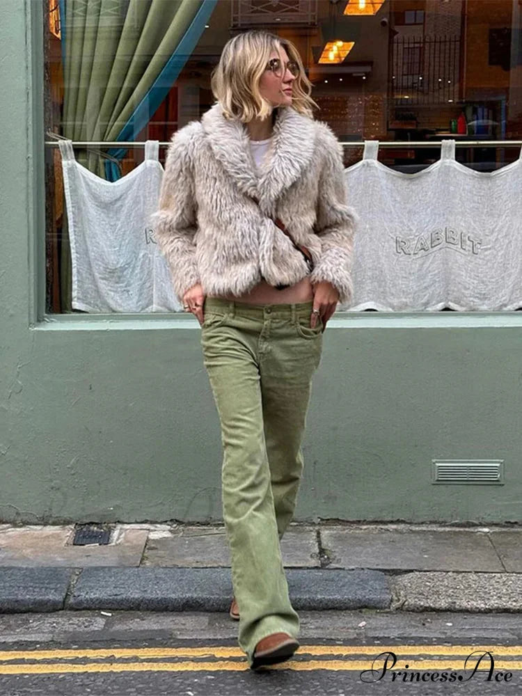 Fashionable Warm Solid Faux Fur Elegant Stand Collar Long Sleeves Cozy Chic Coat