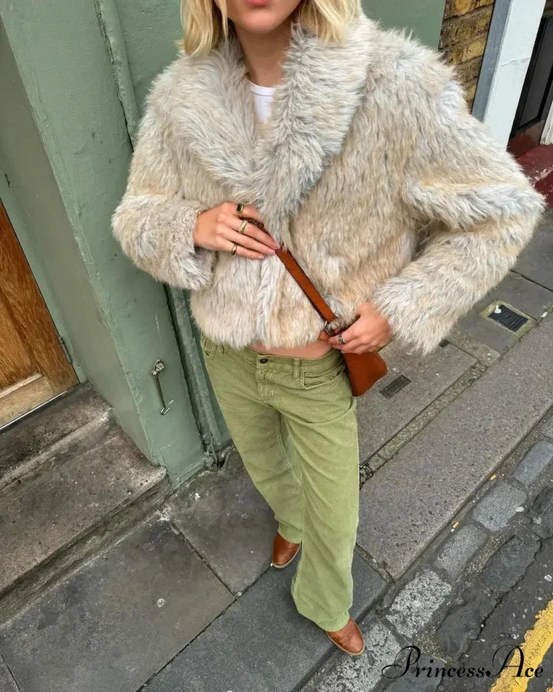 Fashionable Warm Solid Faux Fur Elegant Stand Collar Long Sleeves Cozy Chic Coat