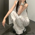 Fashionable White Cargo Jeans Wide Leg Trousers