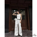Fashionable White Cargo Jeans Wide Leg Trousers