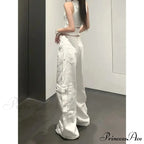 Fashionable White Cargo Jeans Wide Leg Trousers