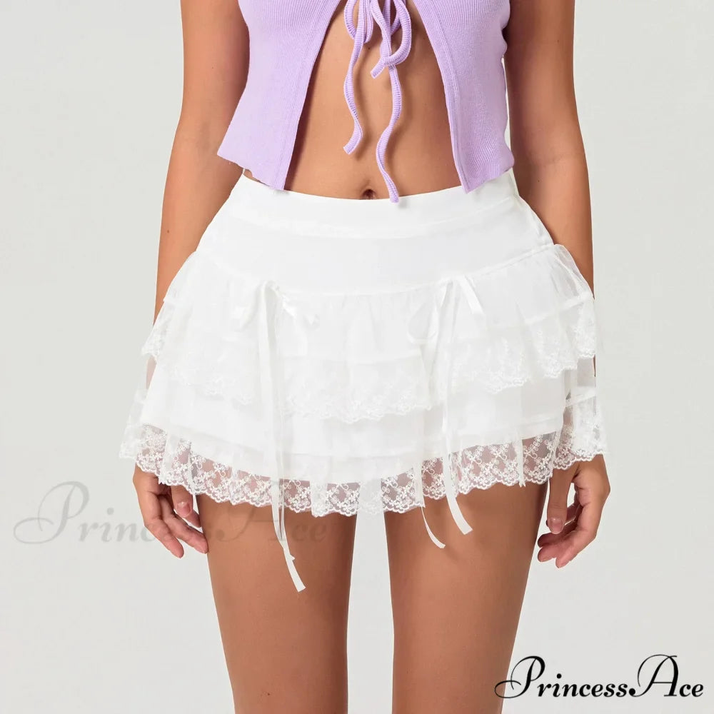 Fasten-Up Ribbon Mesh Frill Skirt