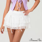 Fasten-Up Ribbon Mesh Frill Skirt