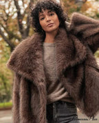 Faux Fur Lapel Autumn Winter Coat