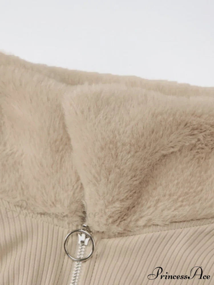 Faux Fur Trim Rib Modern Knit Long Sleeve Mini Dress