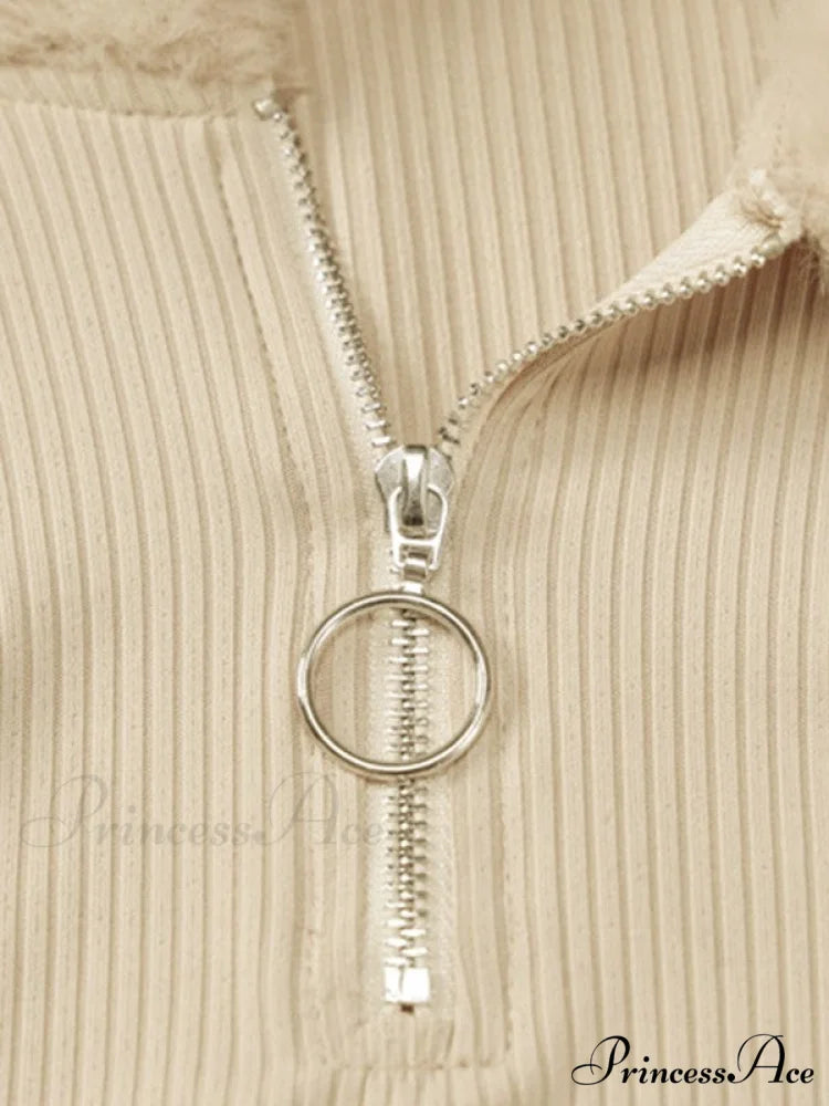 Faux Fur Trim Trendy Long Sleeve Set