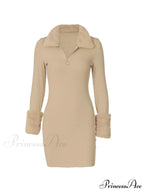 Faux Fur Trim Trendy Long Sleeve Set