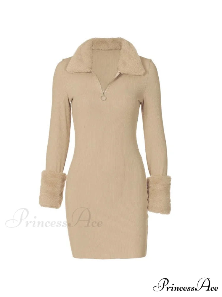 Faux Fur Trim Trendy Long Sleeve Set