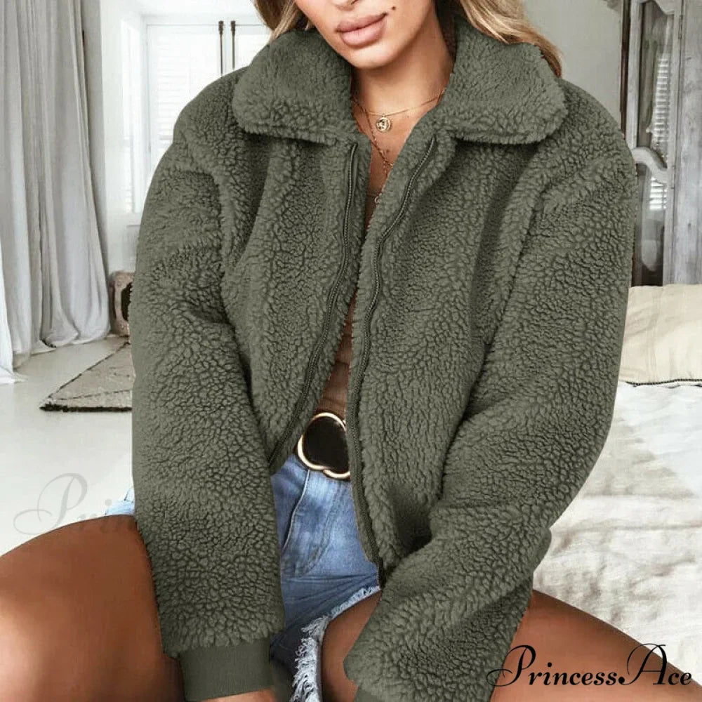 Faux FurWarm Soft Plush Zipper Coat