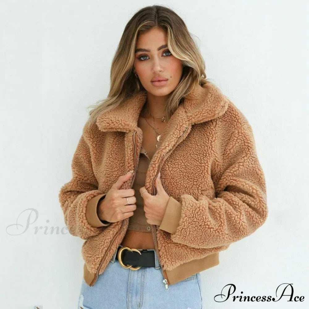 Faux FurWarm Soft Plush Zipper Coat